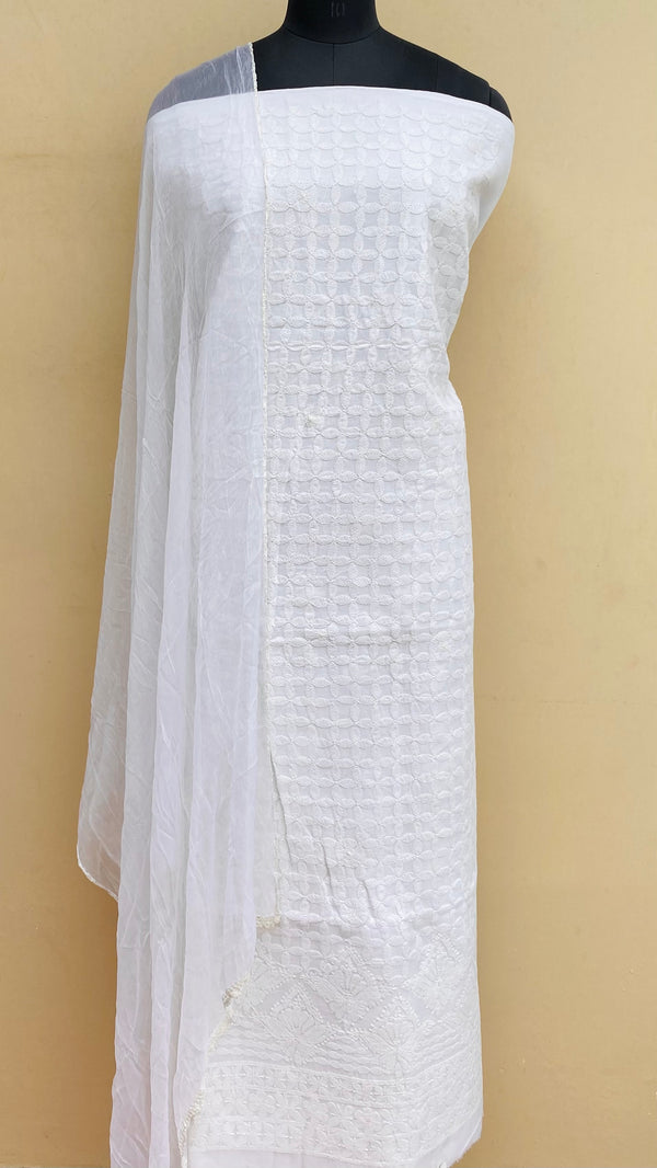 Lucknowi Chikankari Suit Length 3 Piece White Cotton