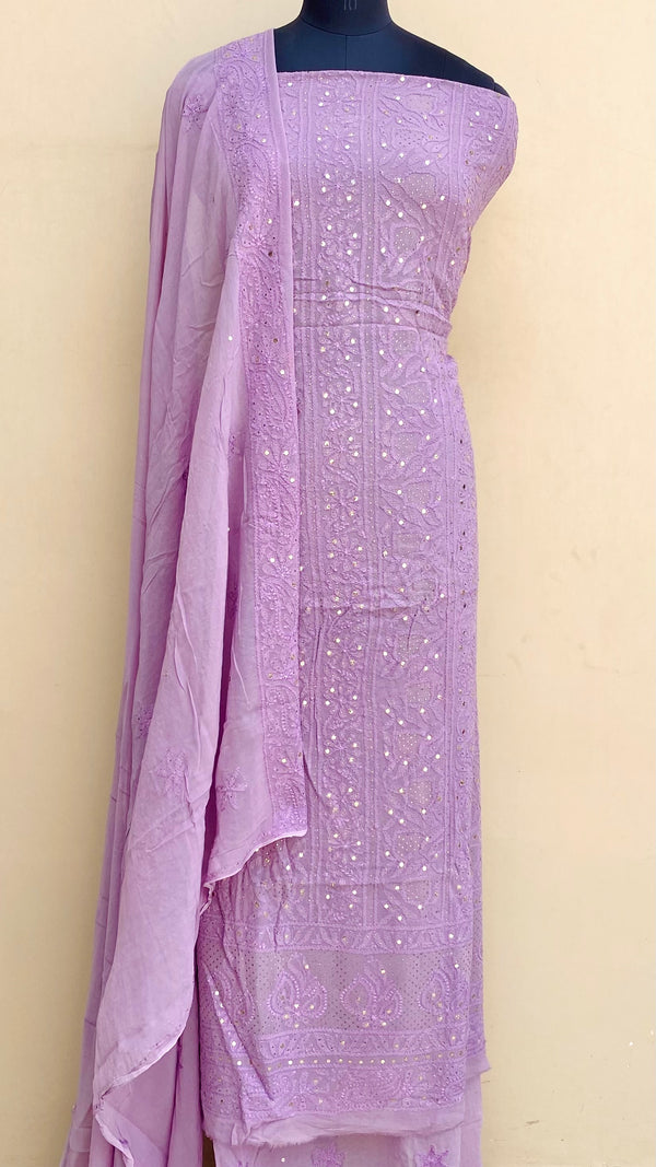 Lucknowi Chikankari Suit Length 2 Piece Purple Pure Georgette With Mukaish Work