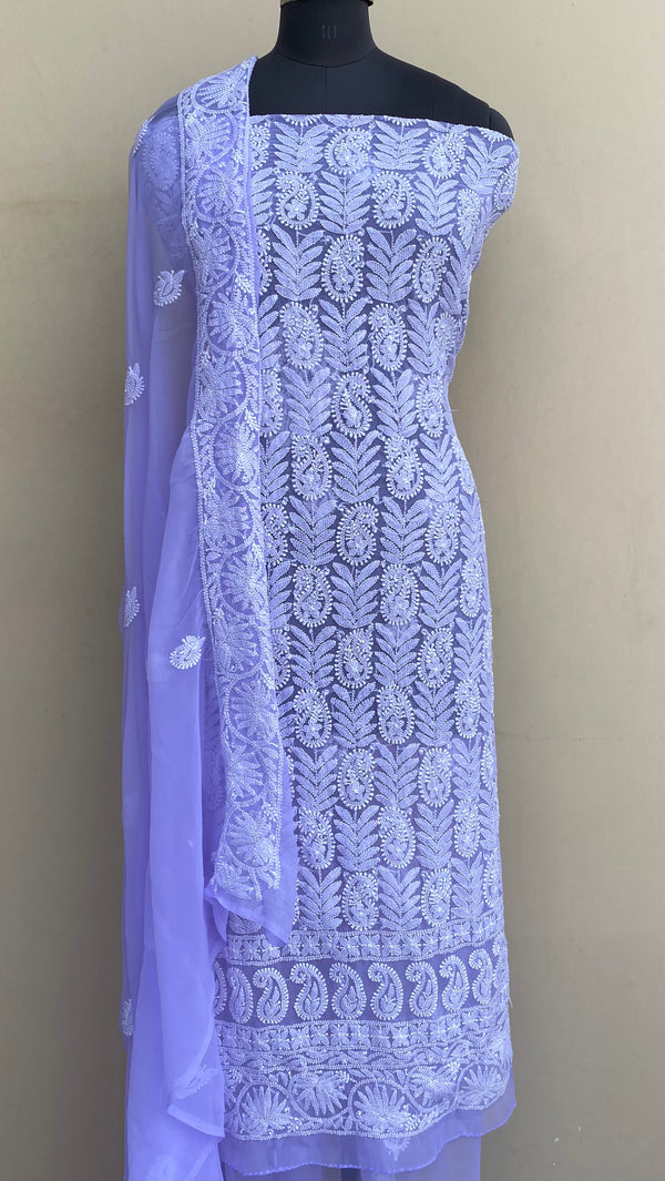 Lucknowi Chikankari Suit Length 3 Piece Purple Georgette