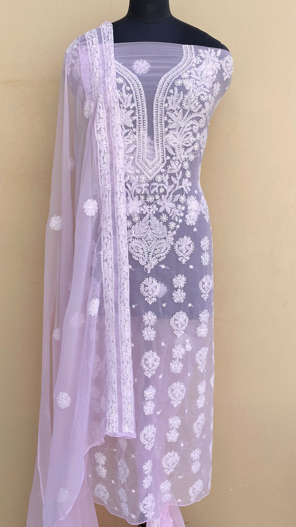 Lucknowi Chikankari Suit Length 3 Piece Pink Georgette