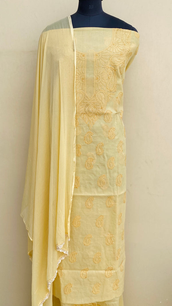 Lucknowi Chikankari Suit Length 3 Piece Beige Cotton