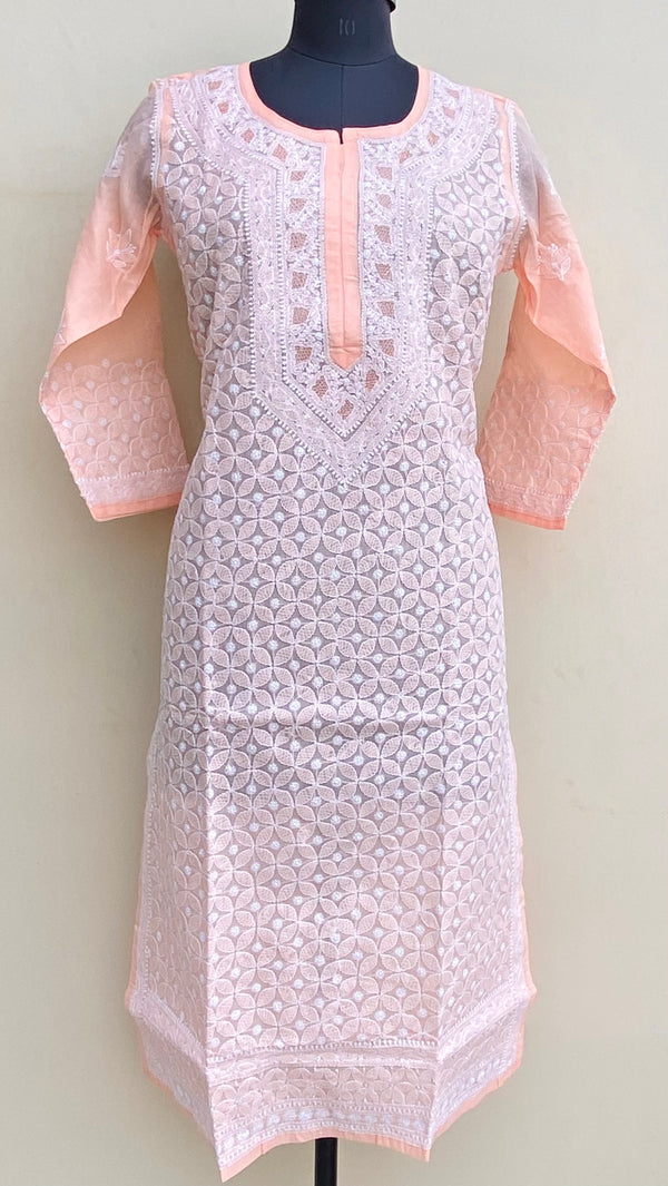 Lucknowi Chikankari Kurti Peach Cotton With Jaali Work