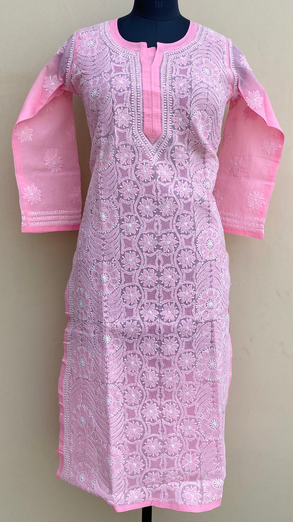 Lucknowi Chikankari Kurti Pink Cotton With Jaali Work
