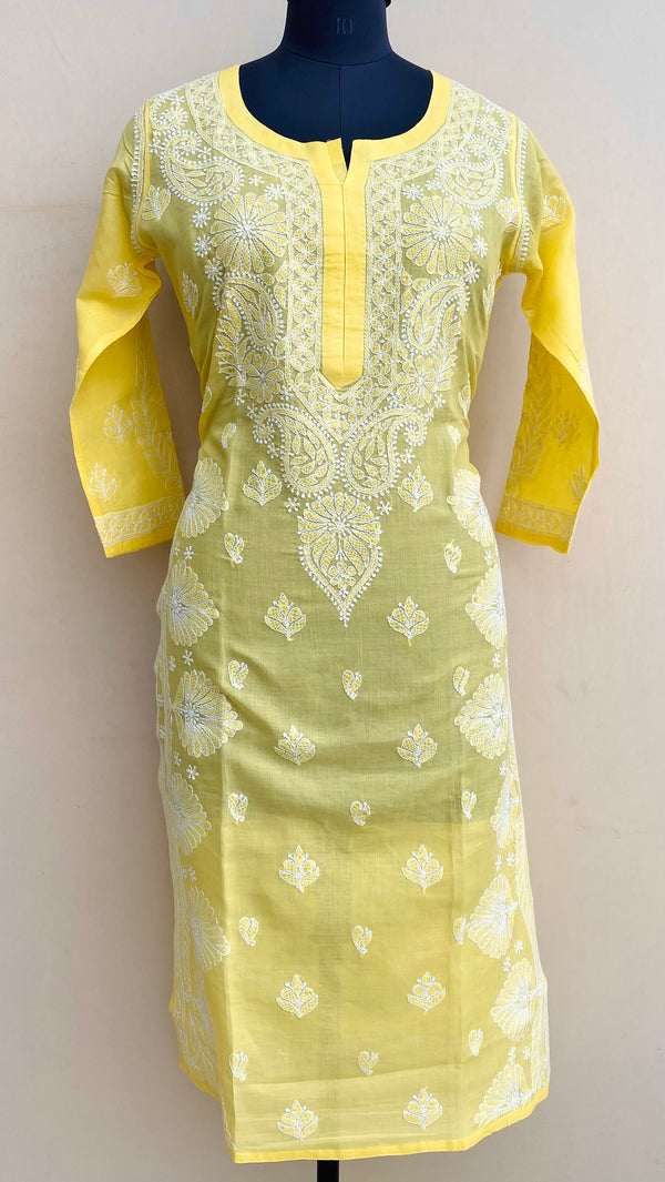 Lucknowi Chikankari Kurti Yellow Cotton