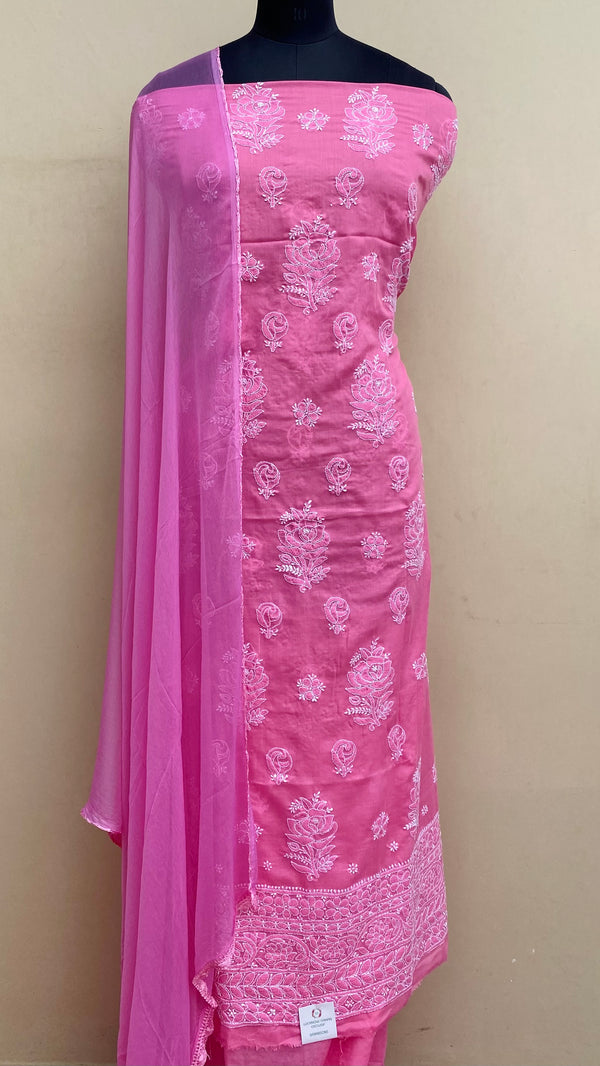 Lucknowi Chikankari Suit Length 3 Piece Pink  Mulmul Cotton