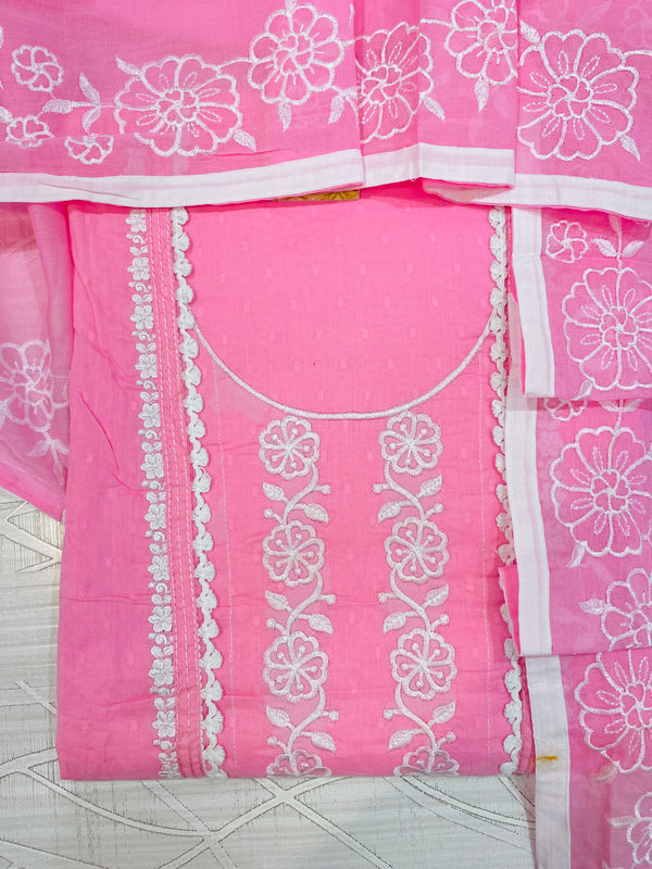 Designer Embroidered Suit Length 3 Piece Pink Mal Cotton