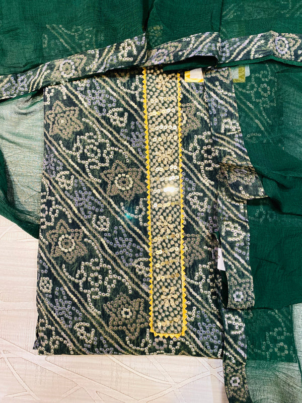 Designer Embroidered Suit Length 3 Piece Green Muslin Cotton