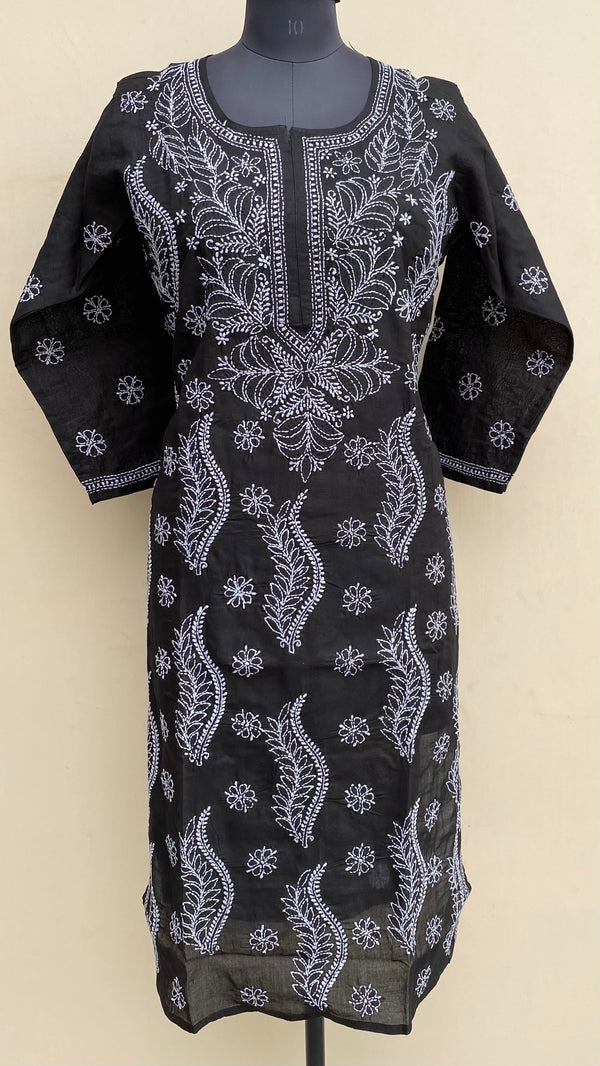 Lucknowi Chikankari Kurti Black Cotton