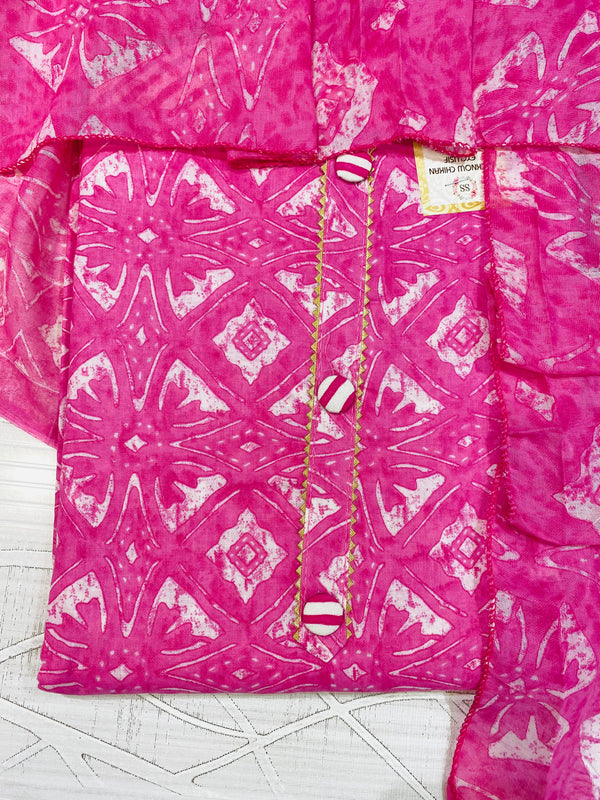 Designer Embroidered Suit Length 3 Piece Pink Mal Cotton