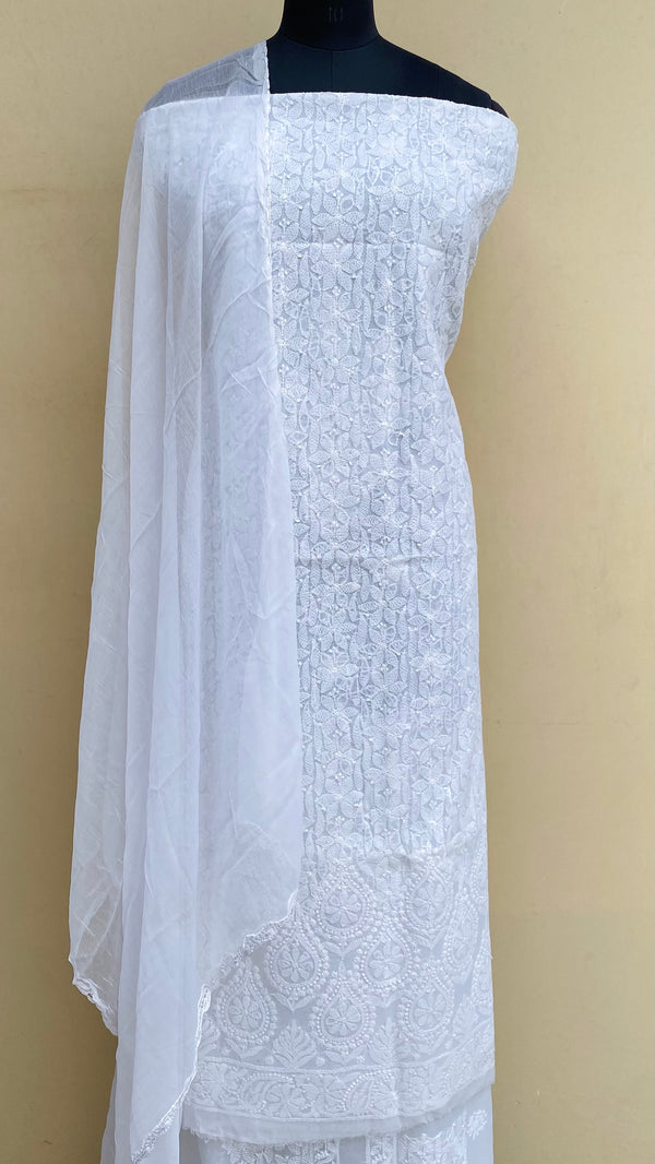 Lucknowi Chikankari Suit Length 3 Piece White Cotton