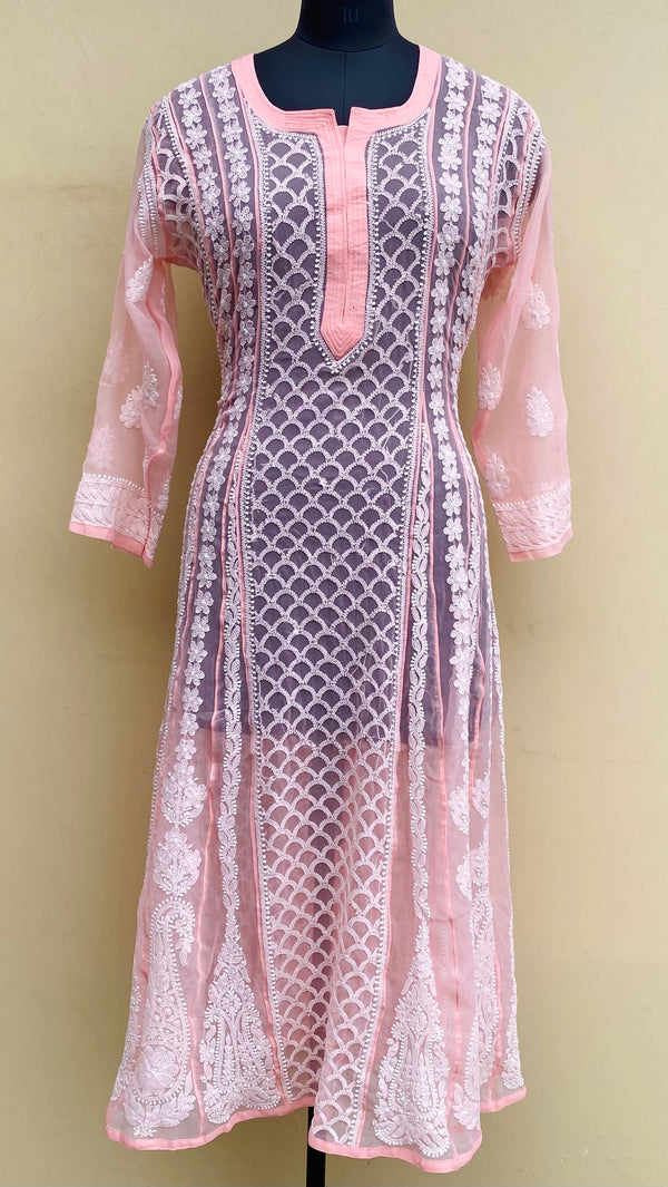 Lucknowi Chikankari Anarkali Kurti Peach Georgette