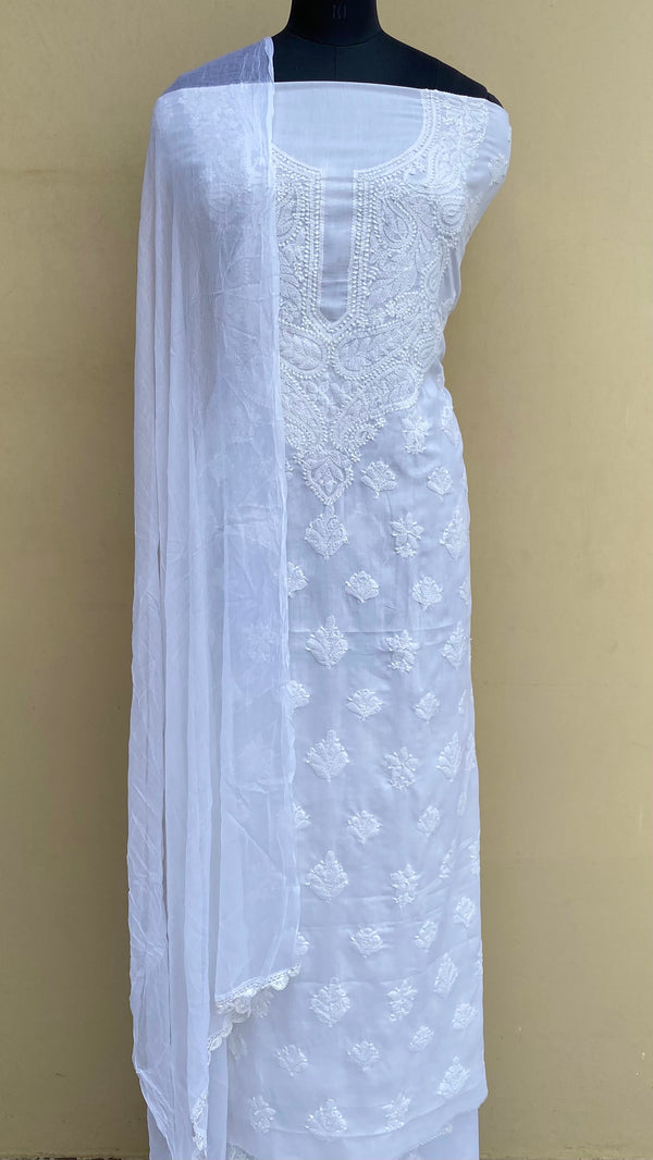 Lucknowi Chikankari Suit Length 3 Piece White Mulmul Cotton