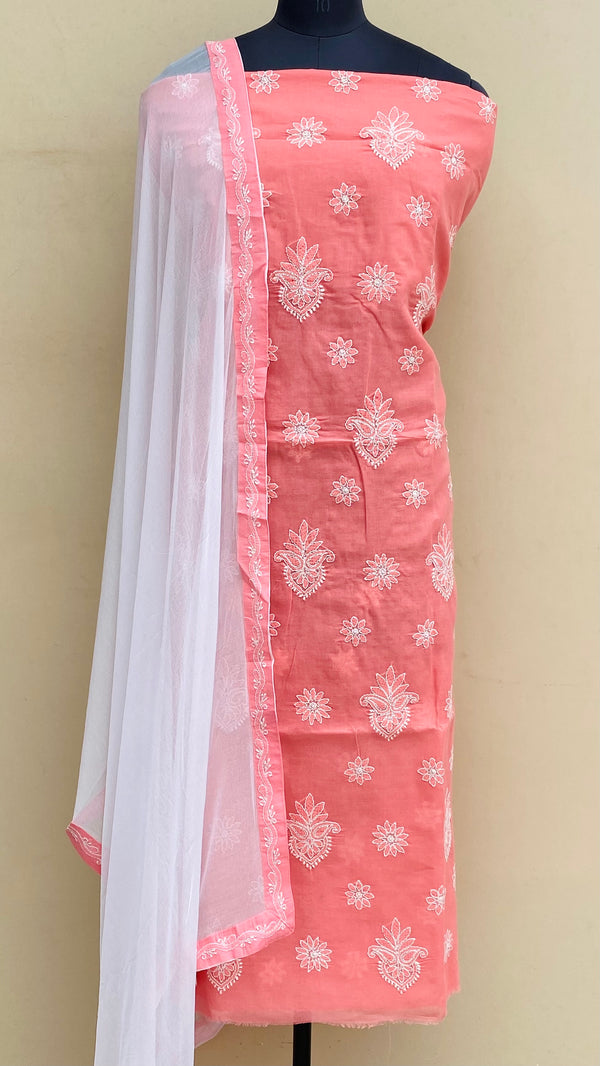 Lucknowi Chikankari Suit Length 3 Piece Gajri Cotton