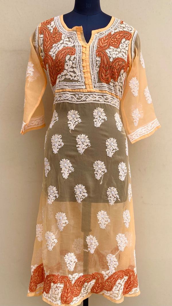 Lucknowi Chikankari Anarkali Kurti Peach Georgette