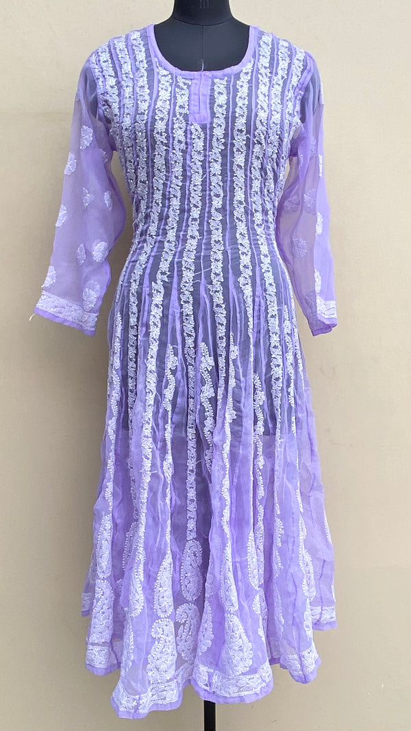 Lucknowi Chikankari Anarkali Kurti Purple Georgette