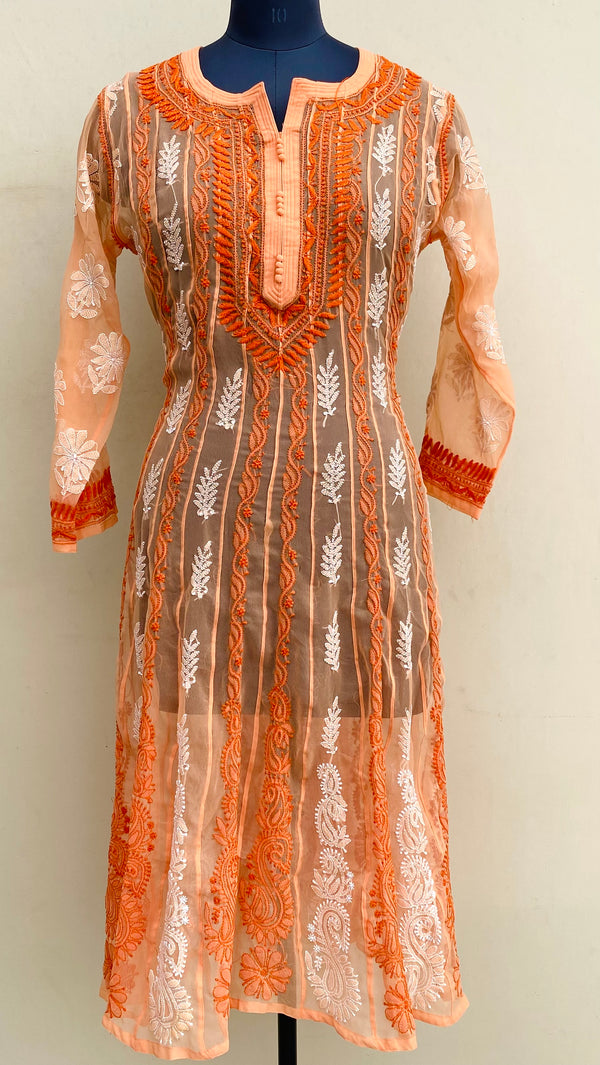 Lucknowi Chikankari Anarkali Kurti Orange Georgette