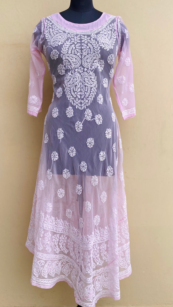 Lucknowi Chikankari Anarkali Kurti Pink Georgette