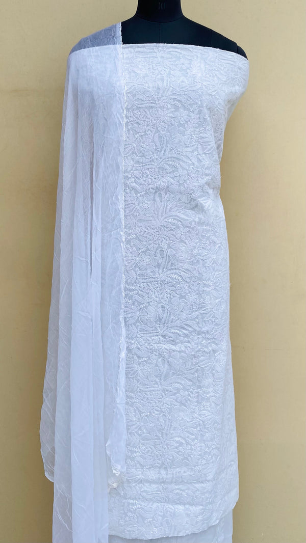 Lucknowi Chikankari Suit Length 3 Piece White Cotton