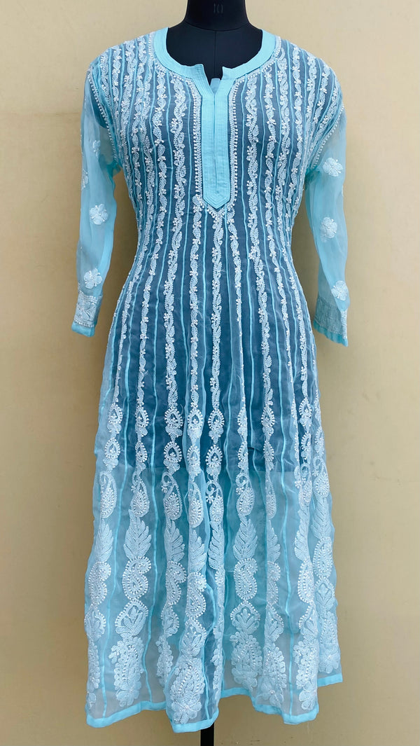 Lucknowi Chikankari Anarkali Kurti Blue Georgette