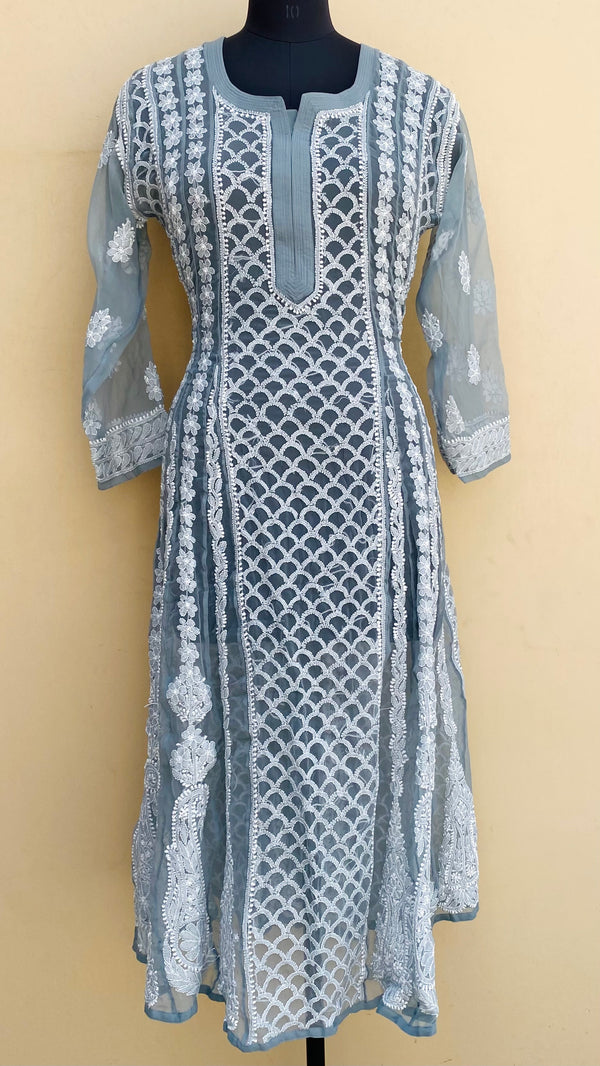 Lucknowi Chikankari Anarkali Kurti Gray Georgette