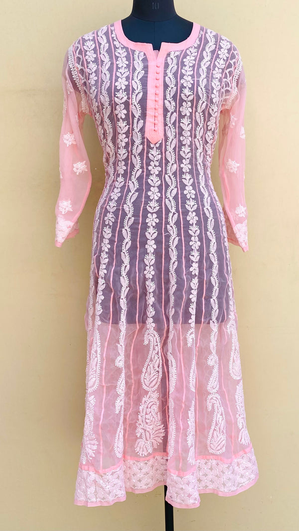 Lucknowi Chikankari Anarkali Kurti Peach Georgette