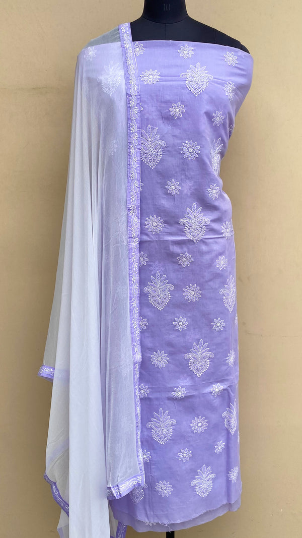 Lucknowi Chikankari Suit Length 3 Piece Purple Cotton