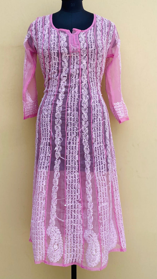 Lucknowi Chikankari Anarkali Kurti Pink Georgette