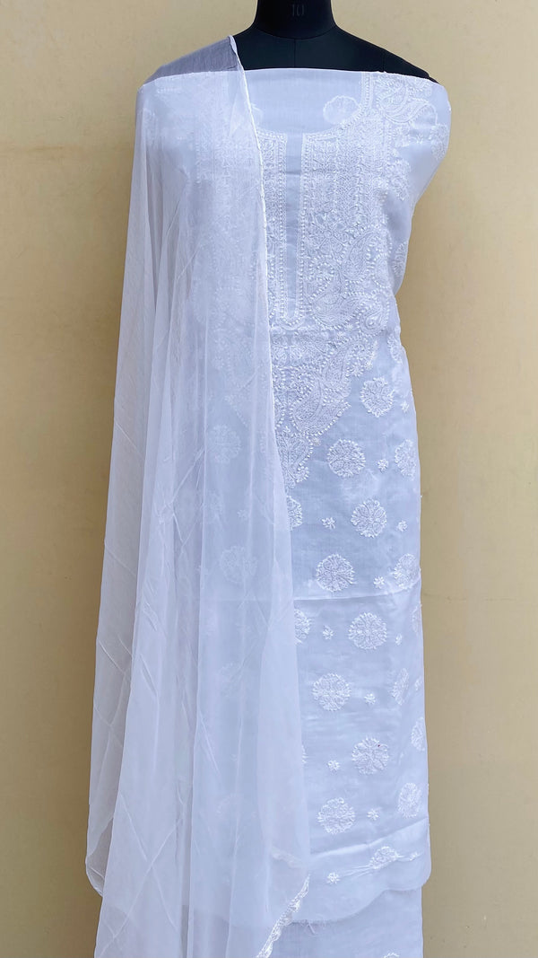 Lucknowi Chikankari Suit Length 3 Piece White Cotton