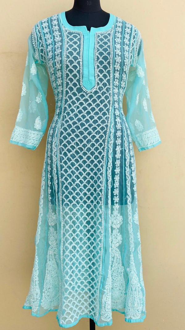 Lucknowi Chikankari Anarkali Kurti Sea Green Georgette