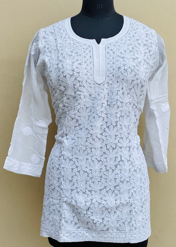 Lucknowi Chikankari Short Kurti White Pure Georgette