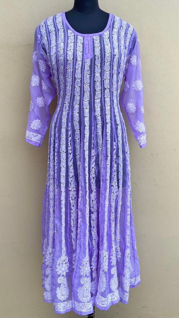 Lucknowi Chikankari Anarkali Kurti Purple Georgette