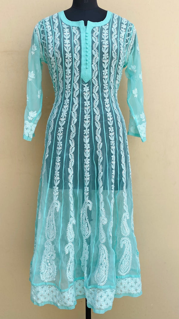 Lucknowi Chikankari Anarkali Kurti Sea Green Georgette