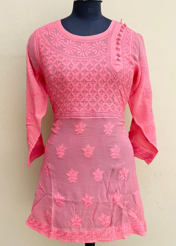 Lucknowi Chikankari Short Kurti Gajri Pure Georgette