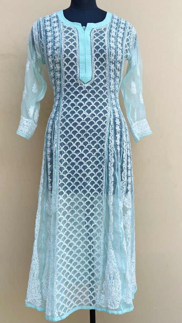 Lucknowi Chikankari Anarkali Kurti Sea Green Georgette