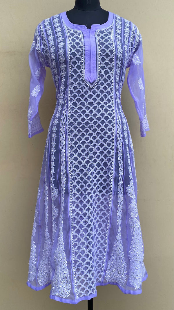 Lucknowi Chikankari Anarkali Kurti Purple Georgette