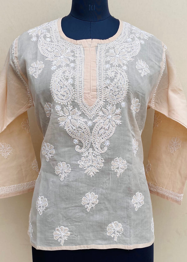 Lucknowi Chikankari Short Kurti Cream Cotton