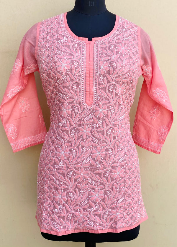 Lucknowi Chikankari Short Kurti Gajri Mulmul Cotton