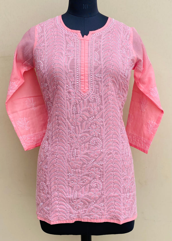 Lucknowi Chikankari Short Kurti Gajri Mulmul Cotton