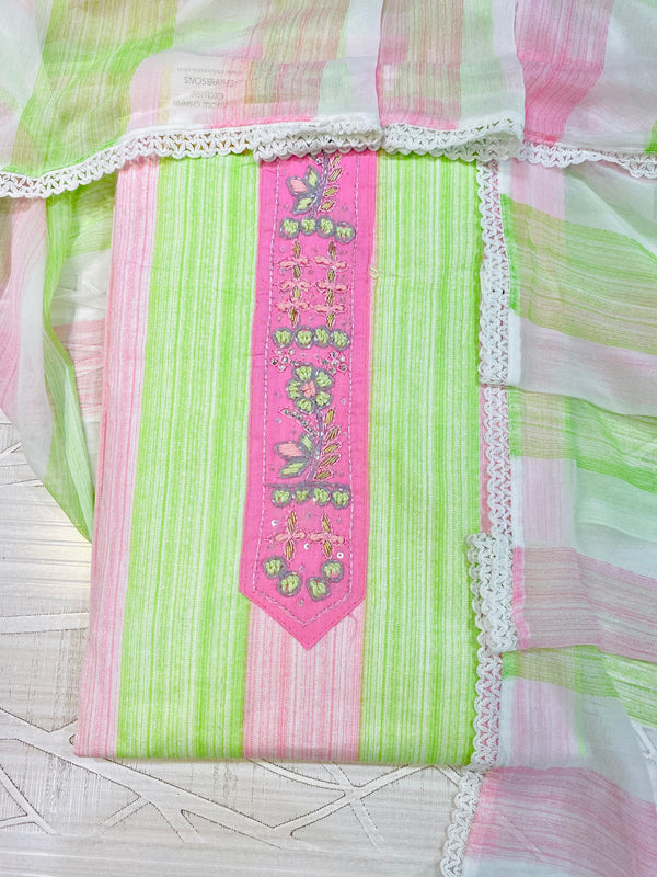 Designer Embroidered Suit Length 3 Piece Pink Mal Cotton