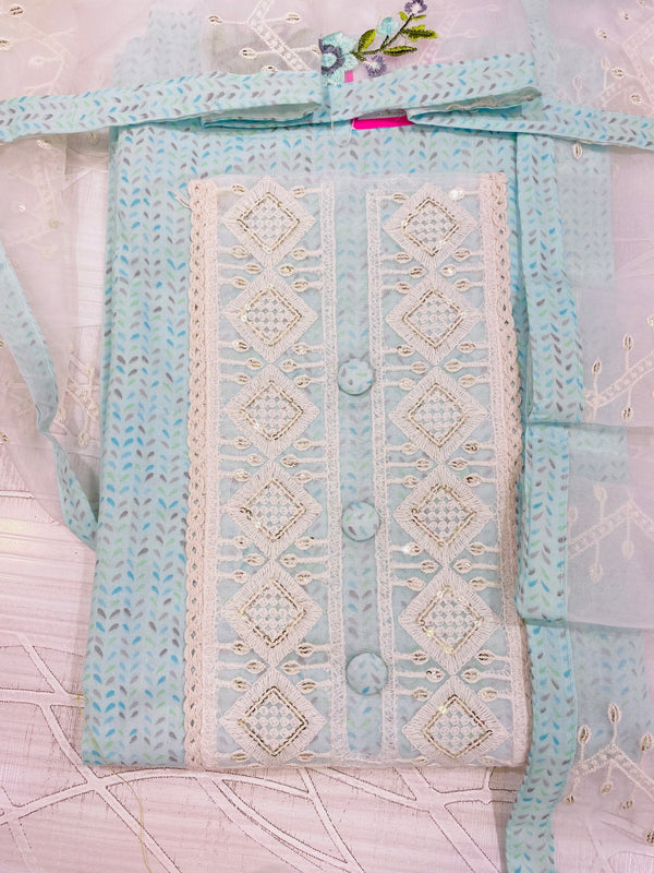 Designer Embroidered Suit Length 3 Piece Sea Green Mal Cotton