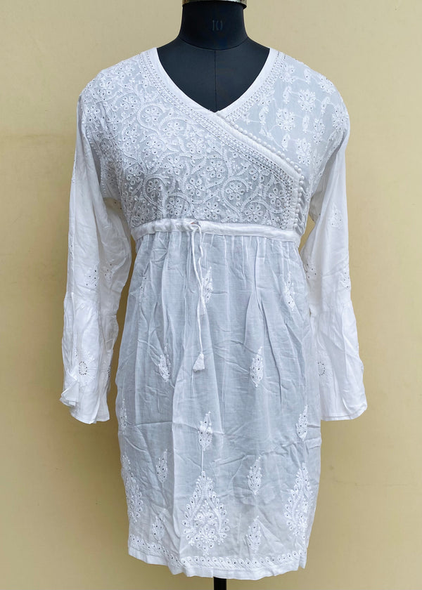 Lucknowi Chikankari Short Kurti White Muslin Cotton With Mukaish Work