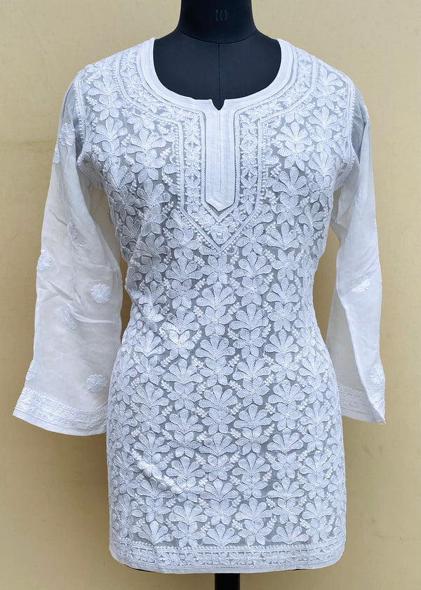 Lucknowi Chikankari Short Kurti White Pure Georgette