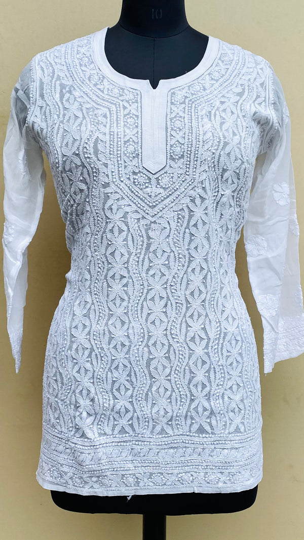 Lucknowi Chikankari Short Kurti White Pure Georgette