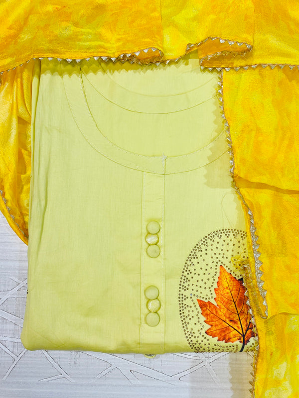 Designer Suit Length 3 Piece Yellow Cotton