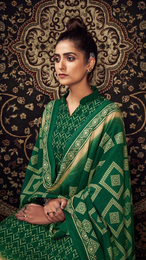 Green Woollen Suit Length 3 Piece with Woollen Dupatta