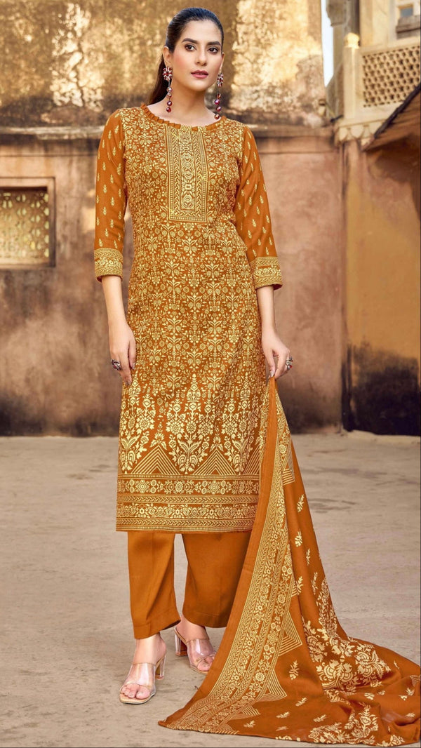 Mustard Woollen Suit Length 3 Piece with Woollen Dupatta