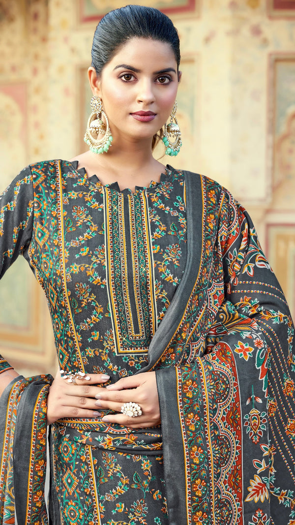 Gray Woollen Suit Length 3 Piece with Woollen Dupatta