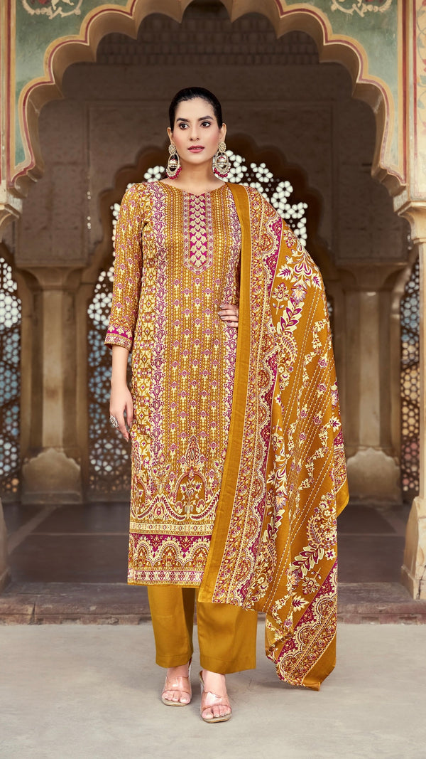 Mustard Woollen Suit Length 3 Piece with Woollen Dupatta