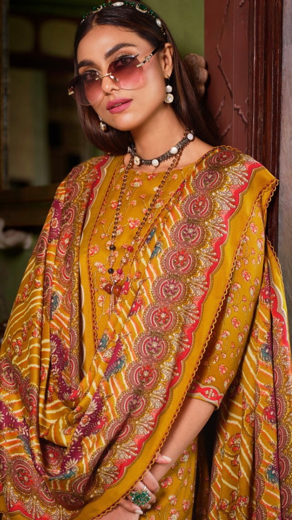 Mustard Woollen Suit Length 3 Piece with Woollen Dupatta