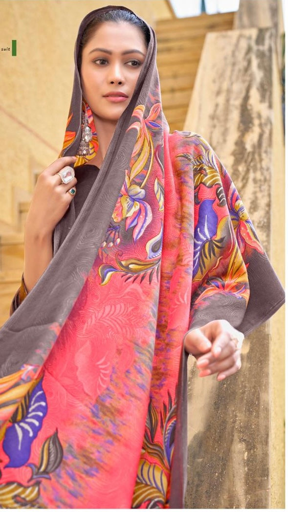 Brown Woollen Suit Length 3 Piece with Woollen Dupatta